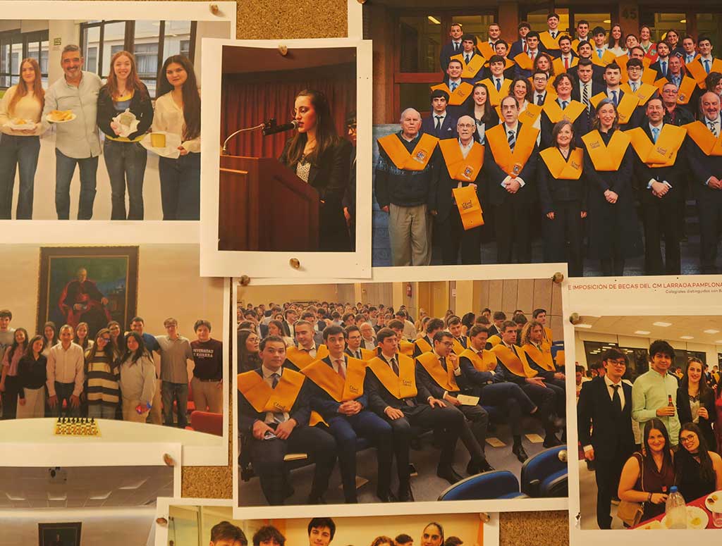 tablón con fotografías de colegiales y colegialas